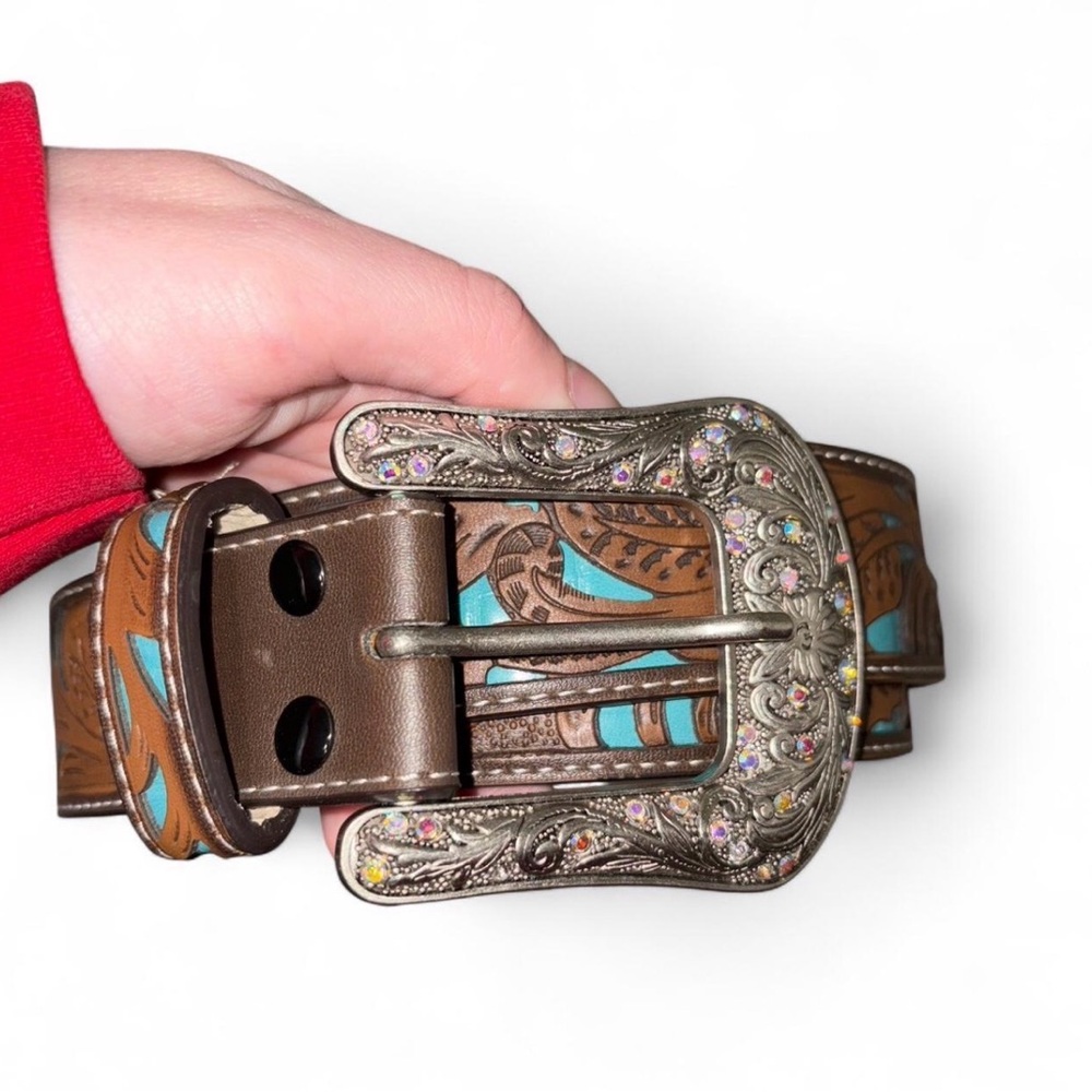 Brown & Turquoise Belt with Decorative Buckle